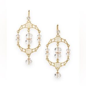JewelMint Golden Age Chandelier Earrings Gold Tone Crystal Beads 2.5"